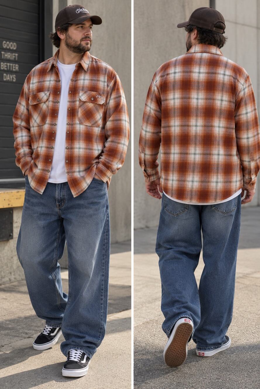 Dickies Skateboarding x Ronnie Sandoval Plaid Shirt Mens 2XL Rust Brown Skater